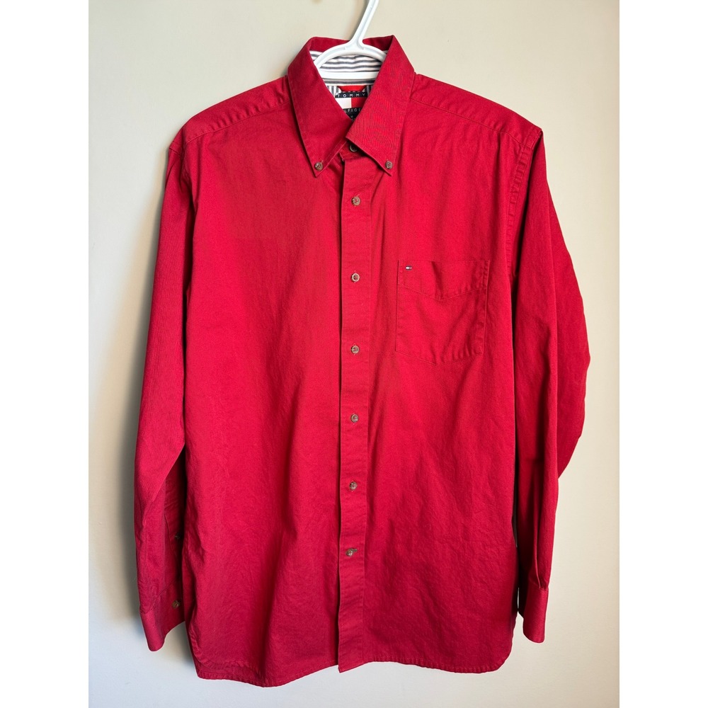 Tommy Hilfiger Men Red Button Down Shirt M Preppy Classic Smart Casual Essential